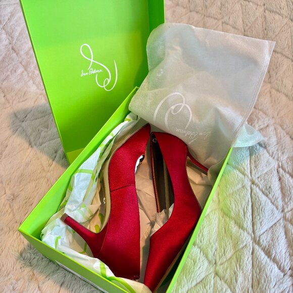 Sam Edelman Kitten Pump Shoes - Satin Red- Size 5.5 - Picture 11 of 15